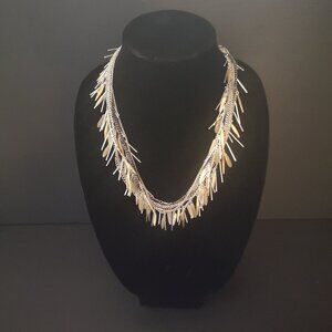 Stella & Dot Freya Fringe Necklace w/ Silver Tone, Black, Gold, & Bone Colors